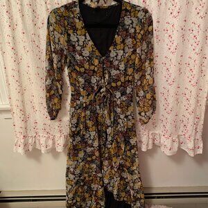 Abercrombie & Fitch Brown/Gold/Grey Floral High-Low Midi/Maxi Dress- XS Petite